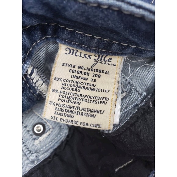 Miss Me Jeans, Size 32, Mid-Rise, Skinny, 34W x 32L, Bedazzled, Distressed - Picture 3 of 4